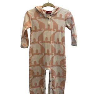 Milkbarn Dusty Rose Pink Elephant Hooded Snap Romper 6-12 Months